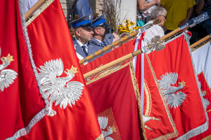 Zdjęcia przedstawiają przebieg XXV Pielgrzymki Służb Mundurowych w Leżajsku. Na zdjęciach znajdują się funkcjonariusze Policji i innych formacji. Zdjęcia wykonywane są na zewnątrz.