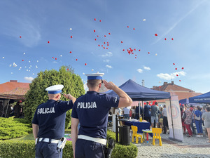Zdjęcia przedstawiają przebieg pikniku rodzinnego, zorganizowanego z okazji 81. rocznicy powstania warszawskiego. Na zdjęciach widać umundurowanych policjantów oraz osoby odwiedzające stanowisko.